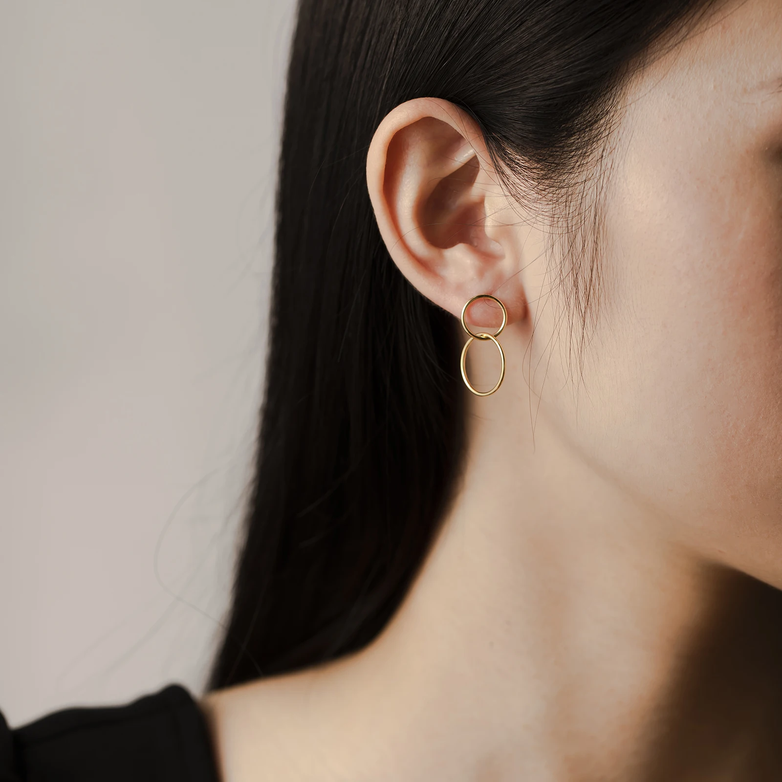 ANDYWEN 925 Sterling Silver Gold Small Two Circle Drop Earring 10mm 15mm 2023 Piercing Hoops Earring Pendientes Tiny Jewelry