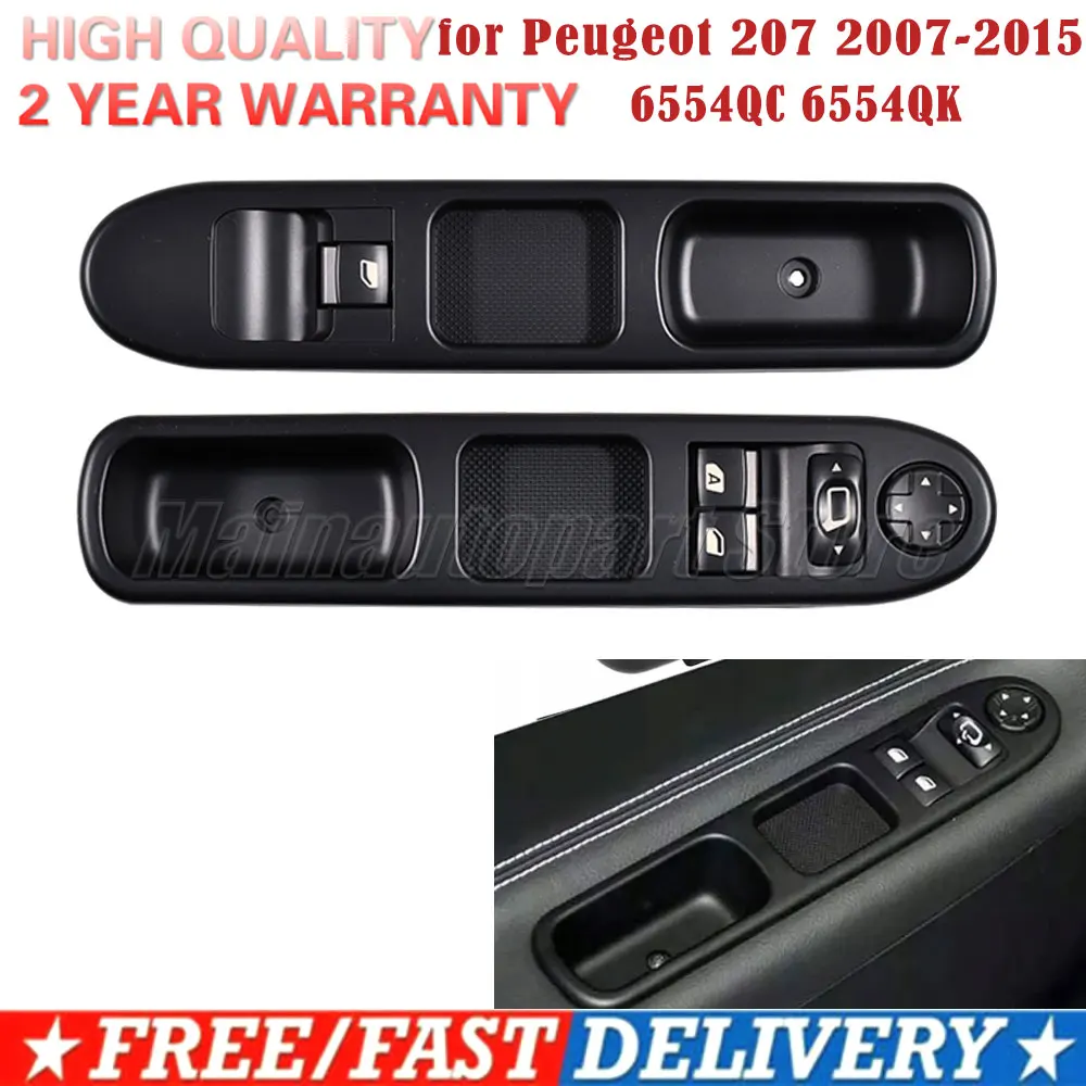 For Peugeot 207 2007-2015 6554QC 6490HQ 2Pcs Driver Side + Passenger Side Electric Power Window Control Switch