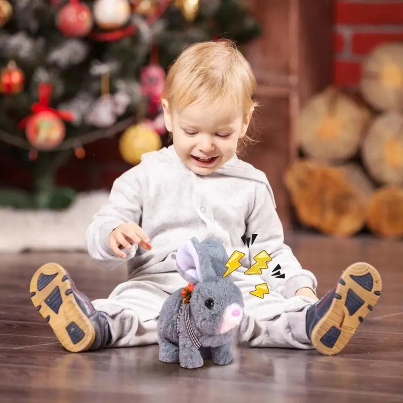 Coelho realista de pelúcia interativo figura brinquedo bonito coelho de pelúcia eletrônico animal de estimação coelho realista saltando e