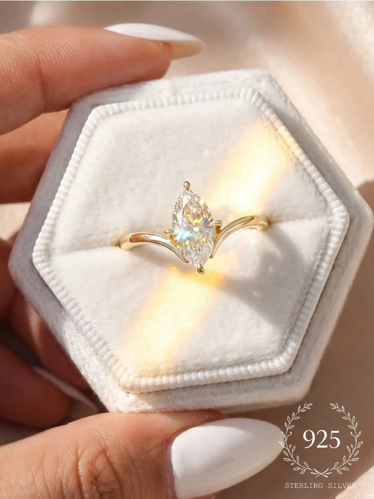 Modischer, wunderschöner Zirkon-Marquise-Ring aus 925er Sterlingsilber für Damen, Verlobung, Hochzeit, luxuriöser, hochwertiger, edler Schmuck – Detail 3