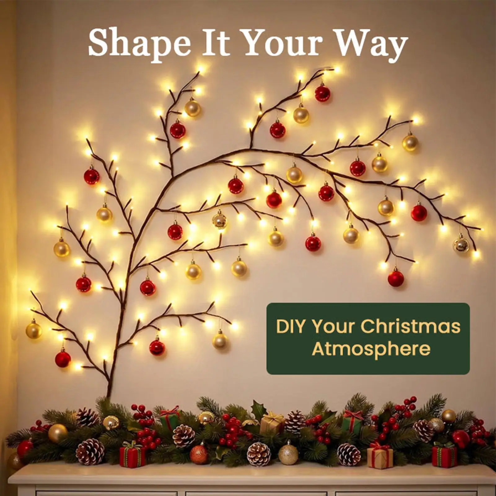 Vine Lights Wall 8 Mode Willow Vine Lamp Remote Lighted Branch Decor for Living Room Office Home Bedroom Holiday Party Gathering