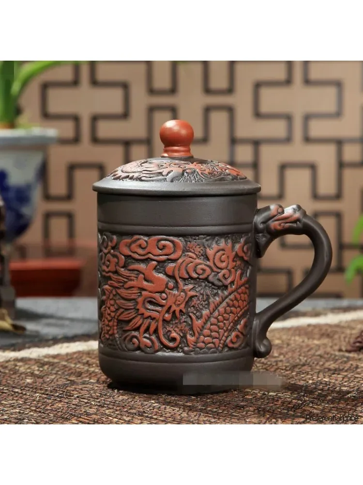 

Для фиолетовых глиняных чашек для чая с крышкой, посуда для напитков, чашка с фиолетовой сеткой, китайская чайная кружка Zisha Kung Fu, офисная чайная посуда