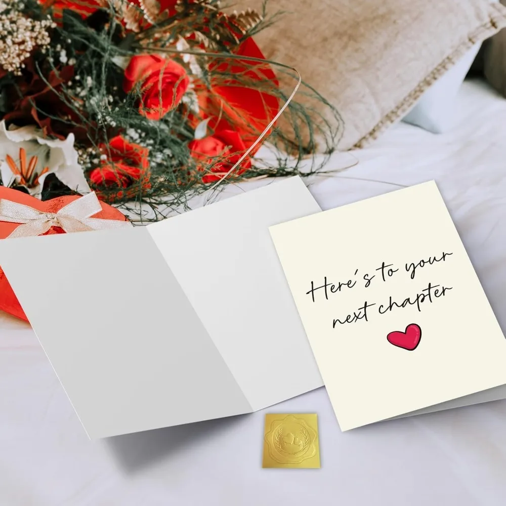 "Here's to Your Next Chapter" Greeting Card | Minimalist Heart Design Card with Red Envelope | For Retirement, Graduation & New - view 3