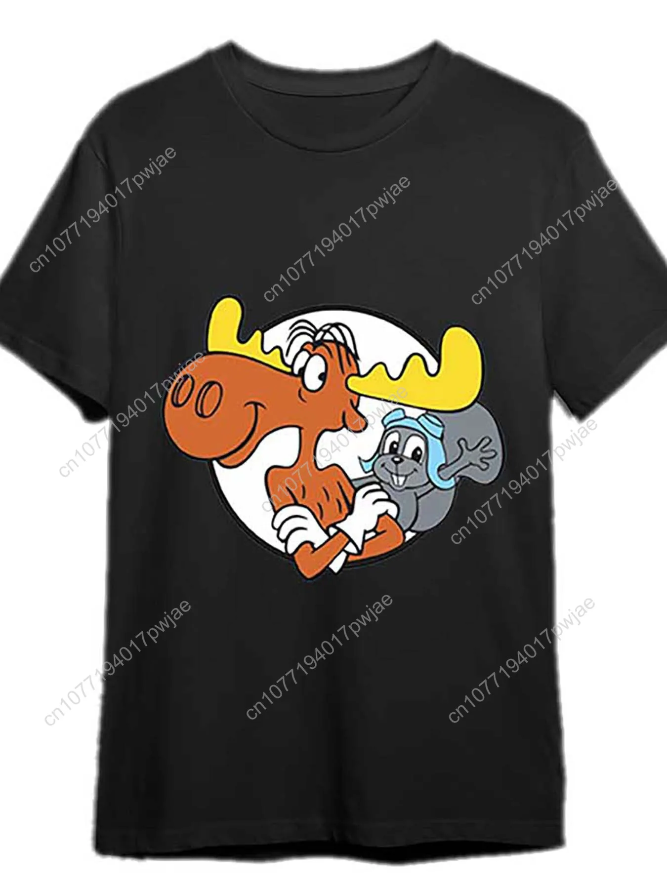 

Men's Rocky Bullwinkle Cartoon T-Shirt - Vintage 60s Inspired Moose Flying Squirrel Graphic, Soft Breathable Cotton Short