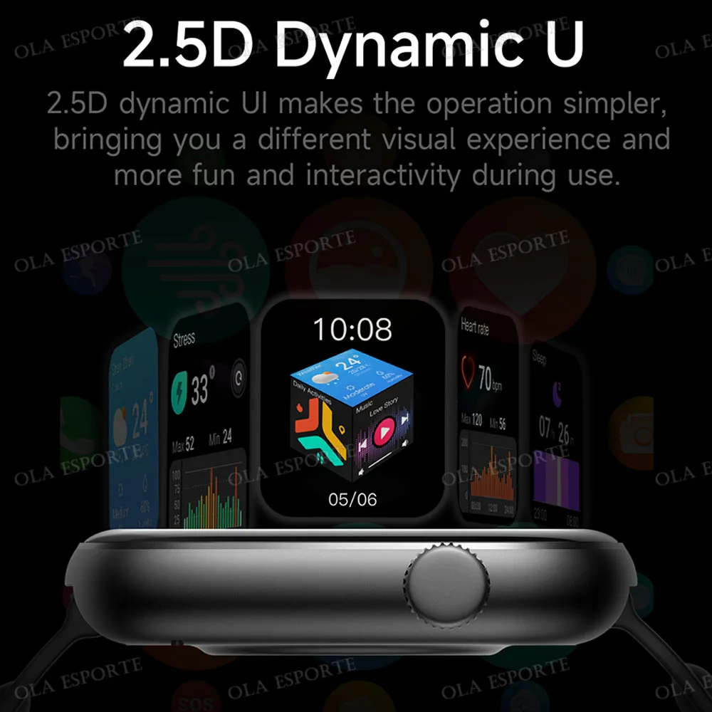ساعة ذكية للرجال بشاشة AMOLED مقاس 1.83 بوصة، إشعارات رسائل مكالمة بلوتوث، معاينة توقعات الطقس، مراقبة الصحة، ساعة ذكية للنساء