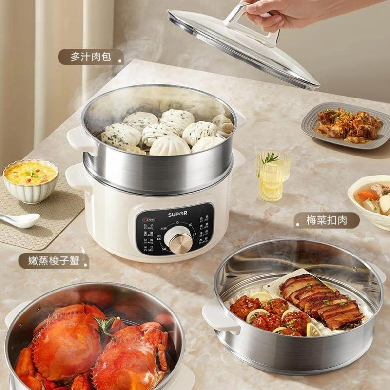 Household 3-Layer Electric Food Steamer 2026 New Style Multifunctional Small Integrated Breakfast Cooking Pot