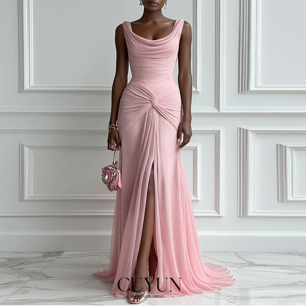 

CUYUN розовое вечернее платье с драпировкой и разрезом, вечернее платье трапециевидной формы без рукавов, элегантные женские вечерние платья по индивидуальному заказу, 2025