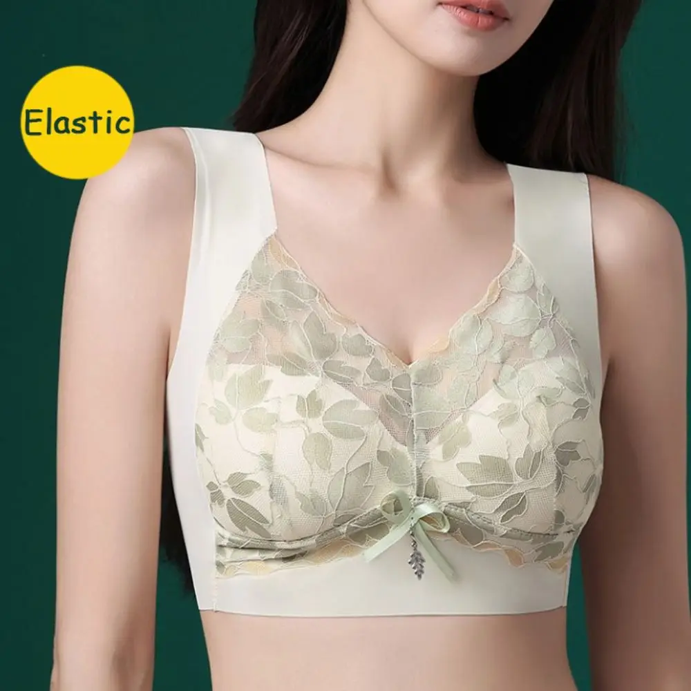 Soft Leaf Lace Deep V Bras Bowknot Zircon Push Up Bras Seamless Shockproof Wireless Bras Yoga