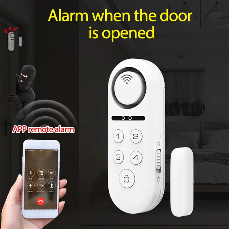 ABDE-Tuya Smart Door Window Alarm Sensor Door Magnetic Remote Sound And Light Password Disarm Tuya Smart Home