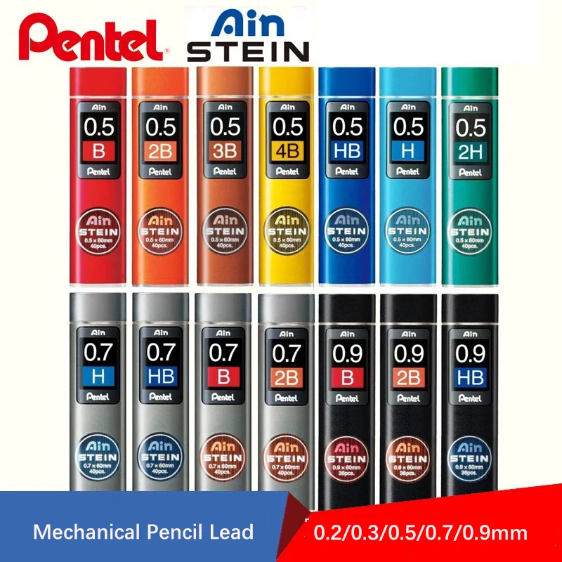 1pc Pentel Ain STEIN 0.2/0.3/0.5/0.7/0.9mm HB/2B/4B Lápis Mecânico Chumbo Preto Resina Lápis Núcleo de Chumbo