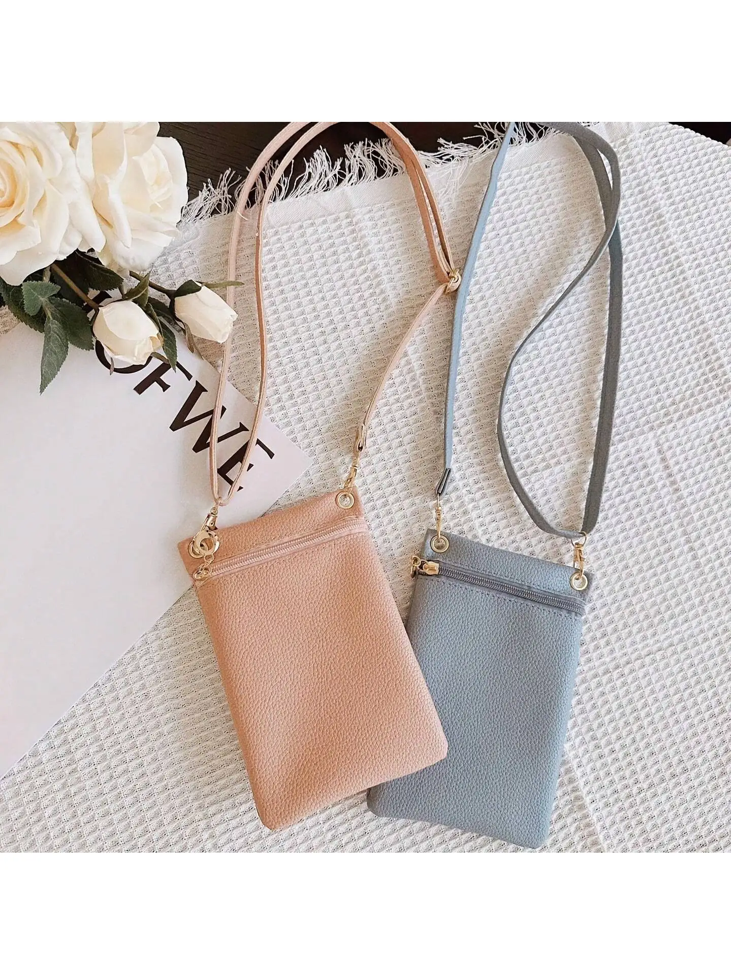 Bolsa de celular com padrão de lichia para meninas, bolsa de ombro, bolsa crossbody, bolsa de moedas, bolsa de chave, escolha ideal para presentes