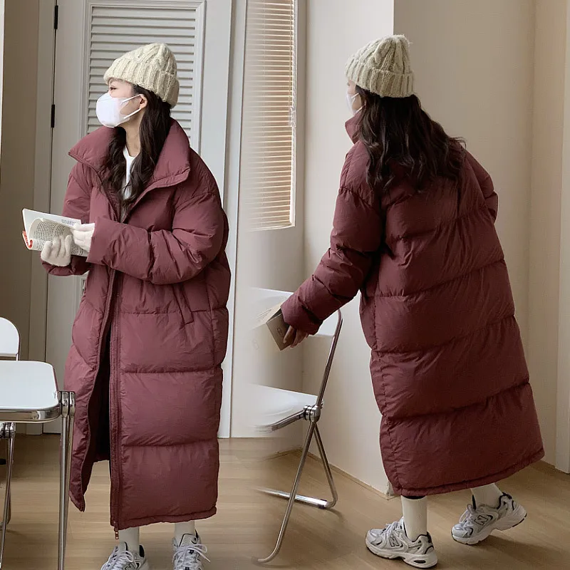 New down cotton jacket, medium length Korean version loose fitting cotton jacket, versatile and thickened bread jacket