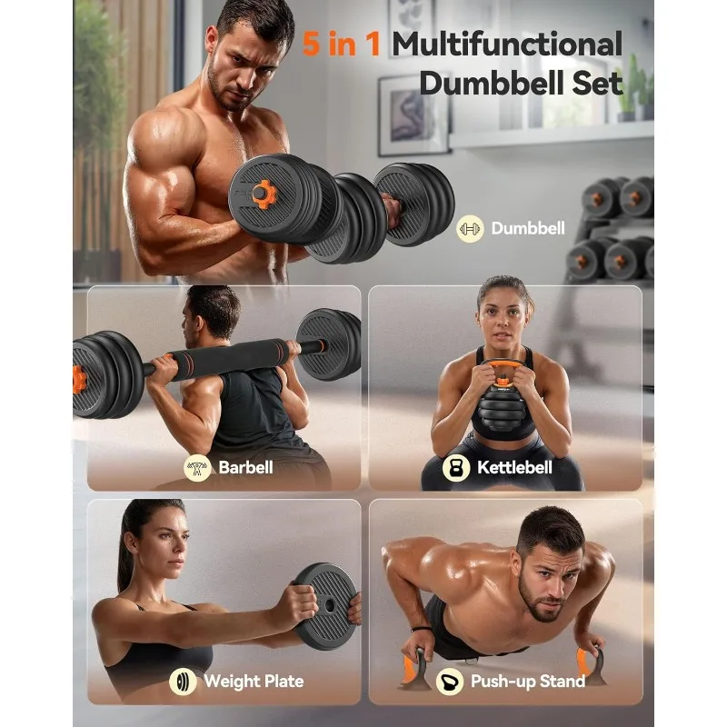 Adjustable Dumbbells, 20/30/40/50/60/70/90lbs Free Weight Set with Connector, 4 in1 Dumbbells Set Used as Barbell, Kettlebells