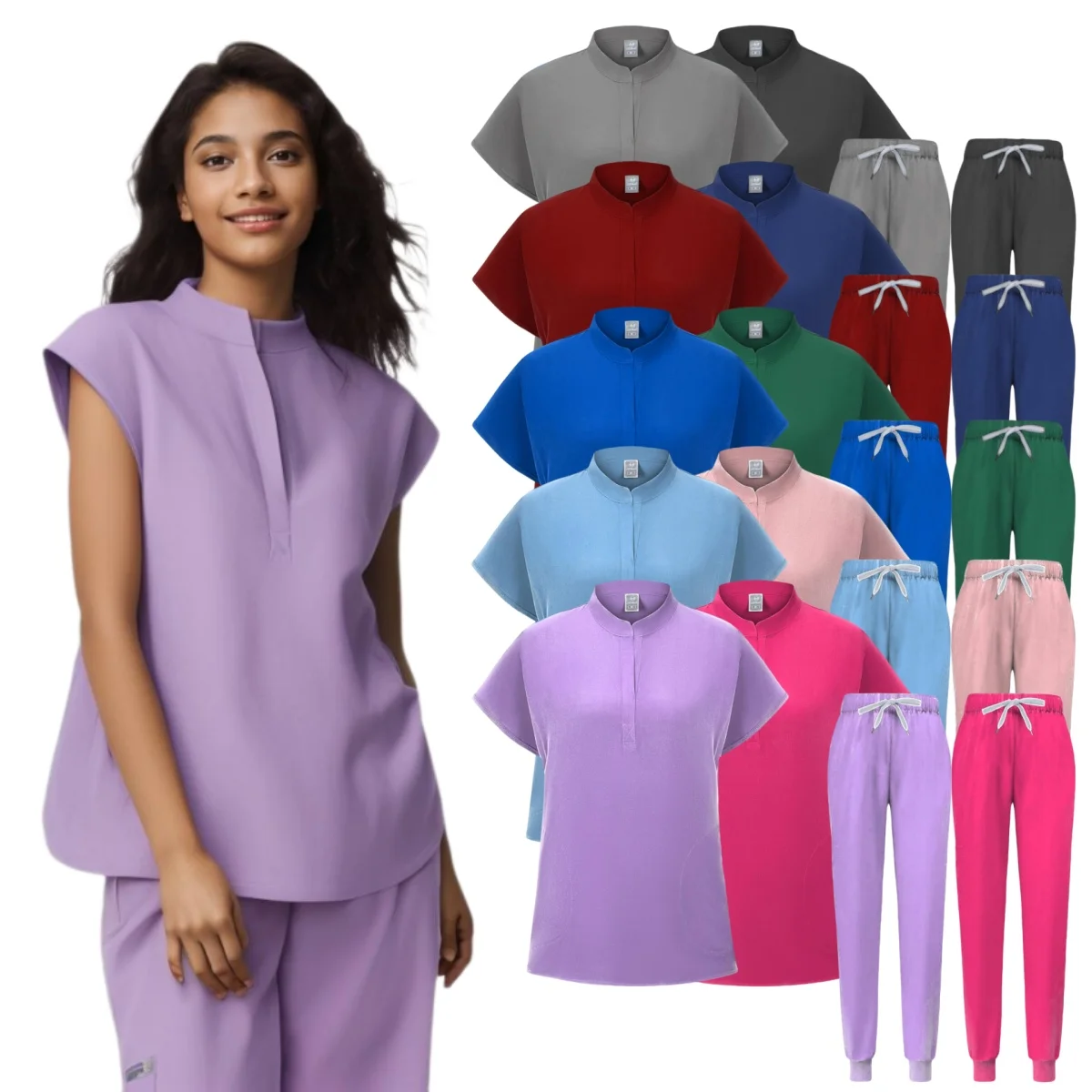 Women Medical Uniforms Scrubs Sets Hospital Surgical Gowns Short Sleeve Tops Pant Nursing Accessories Doctors Clothes Work Wear