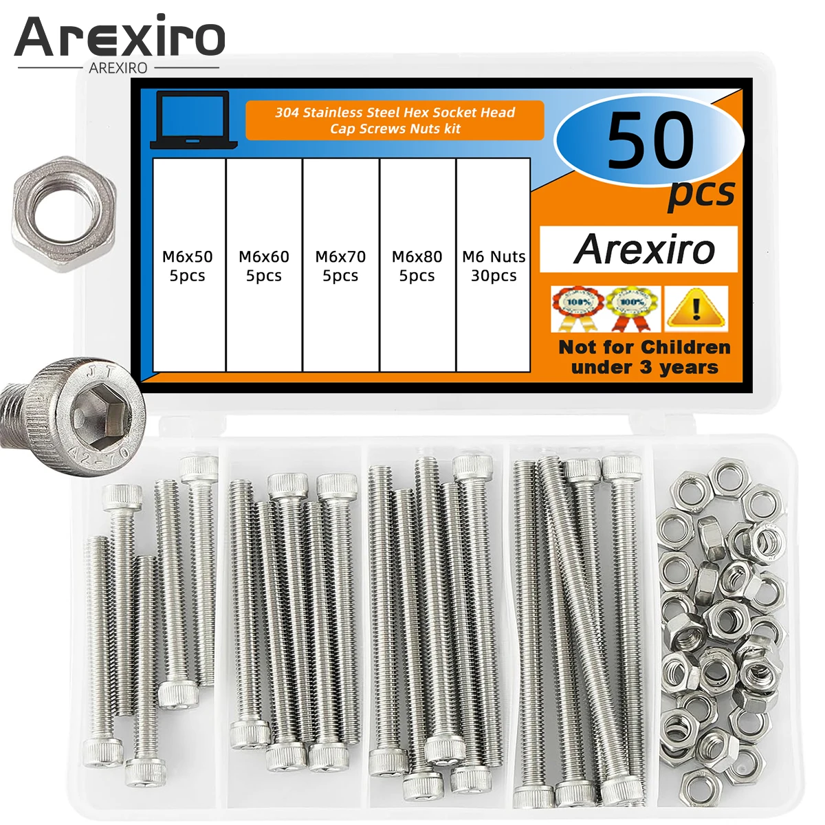 

50 шт. M6x50/60/70/80 мм, комплект шестигранных винтов с головкой, нержавеющая сталь 304, метрический привод с головкой