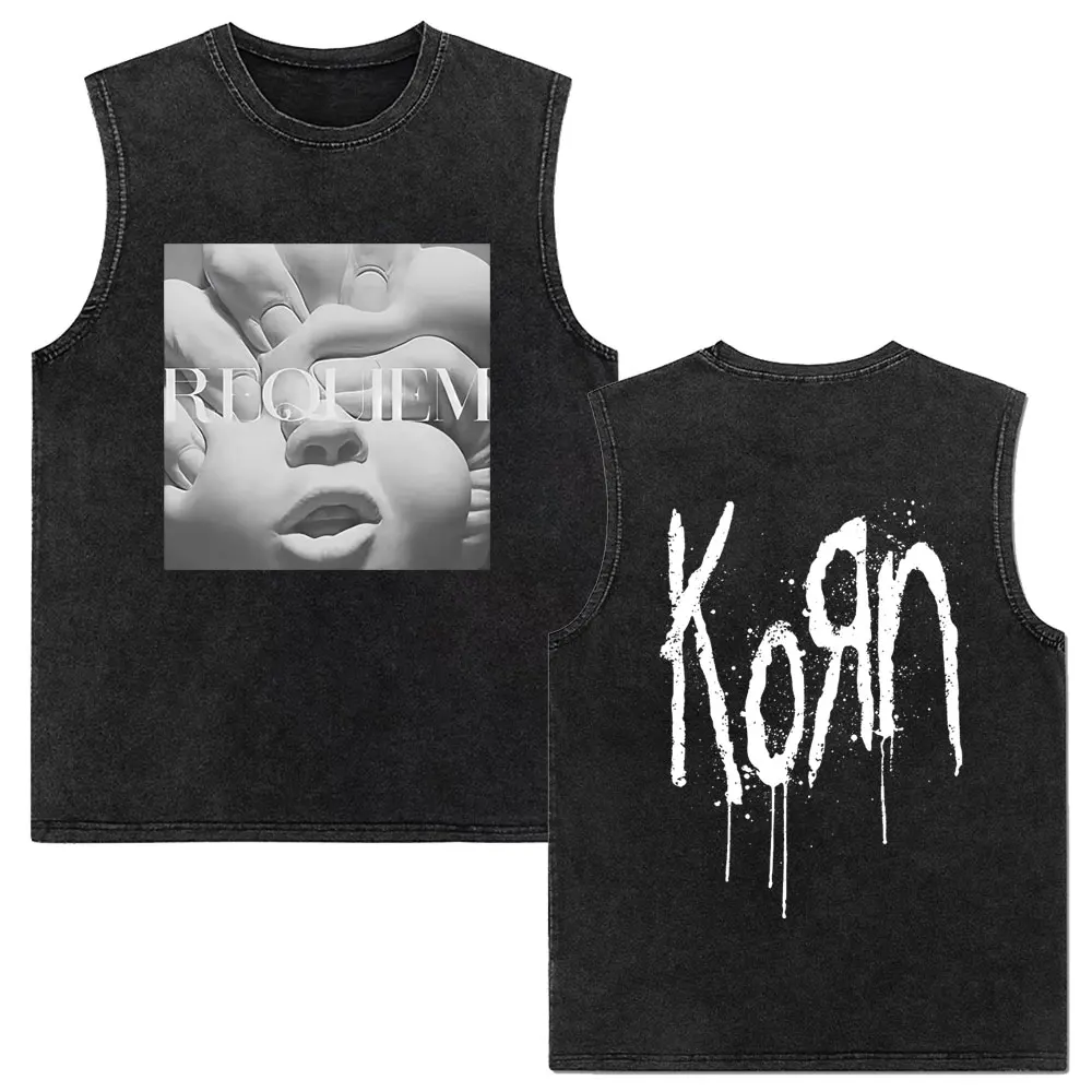 

Hot Rock Band Korn Requiem Album 2026 Vintage Washed Tank Tops Men Oversized Sleeveless Vest Male Gothic T Shirts 90s Streetwear