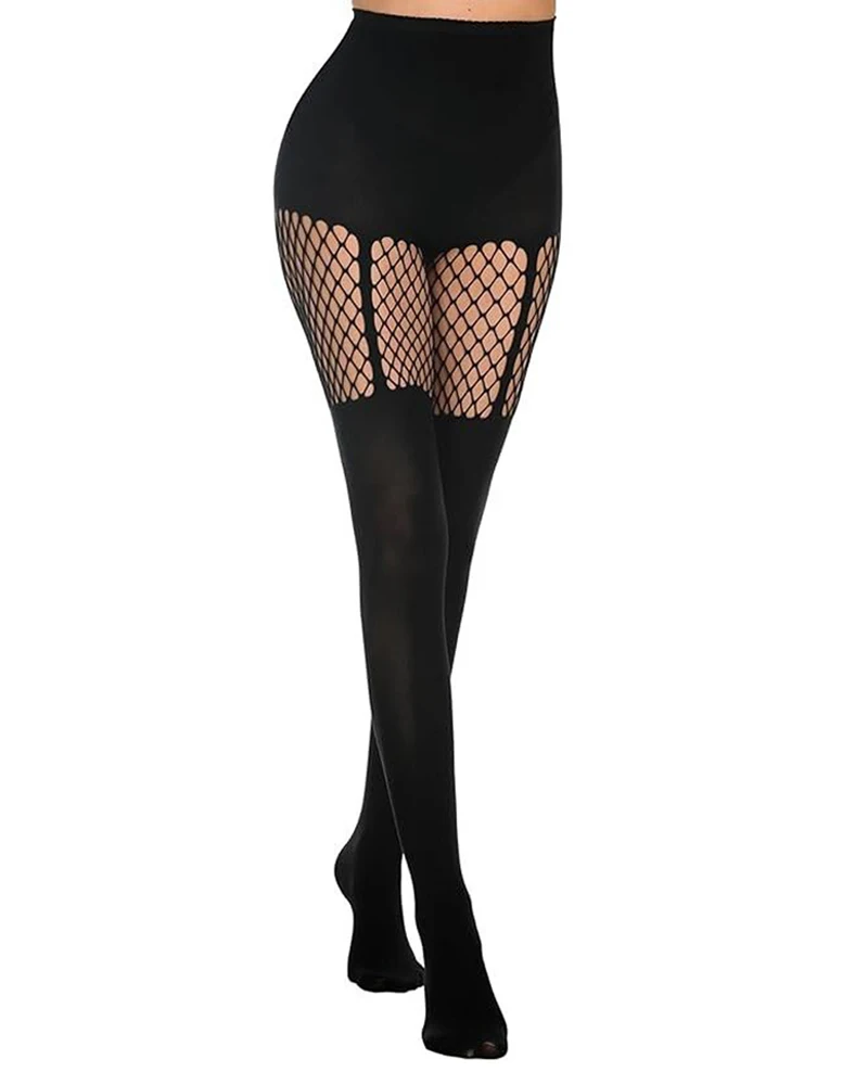 Gothic striped mesh stockings imitating thigh height, tight fitting, sexy, opaque suspender, pantyhose, women's clothing