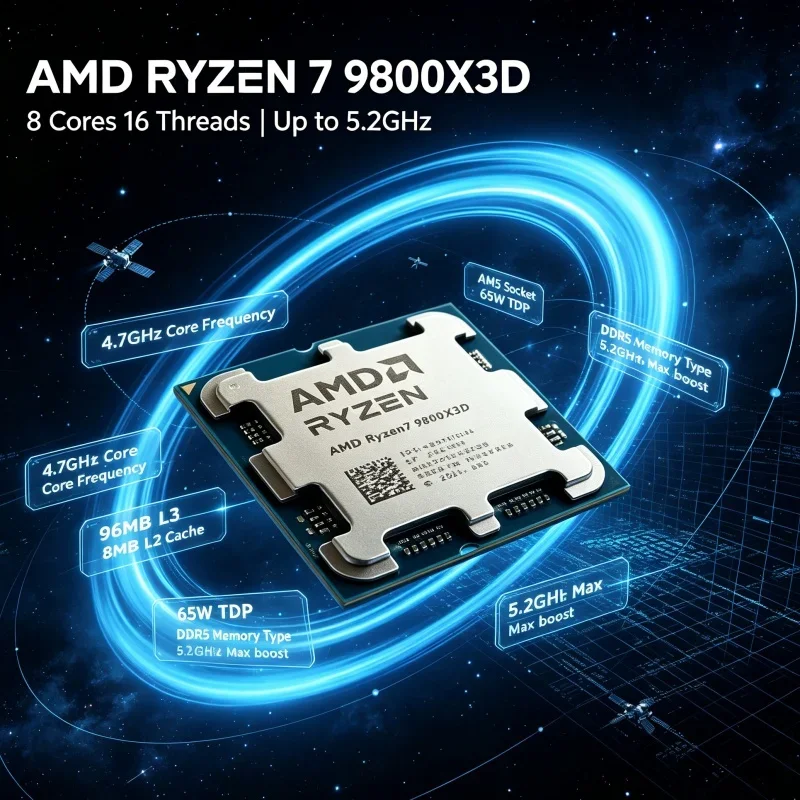 AMD Ryzen 7 9800X3D CPU AM5 Socket 4NM Process 8 Core 16 Thread 96MB L3 Cache 4.7GHz 5.2GHz DDR5 120W Desktop Processor