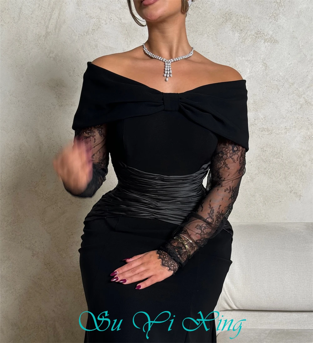 تخصيص بوهو الأسود جيرسي مساء اللباس الرسمي قارب الرقبة طويلة الأكمام حزب اللباس مثير حورية البحر قطار الاجتياح فساتين المشاهير #6