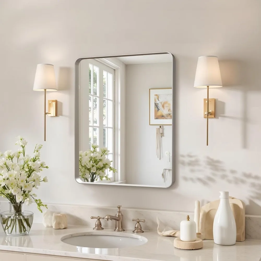 

20x16" Farmhouse Bathroom Mirror, Aluminum Frame, Anti-Rust, HD Reflection, Shatter-Proof Wall Mounted