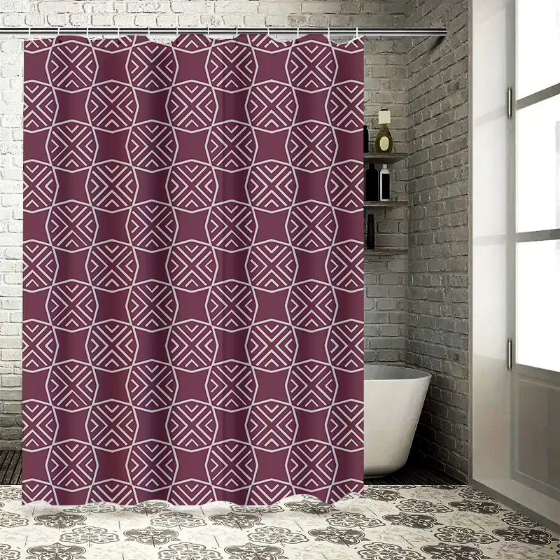 Modern Geometric Pattern Shower Curtain Rustic Boho Decor for Bathroom Privacy Window Covering
