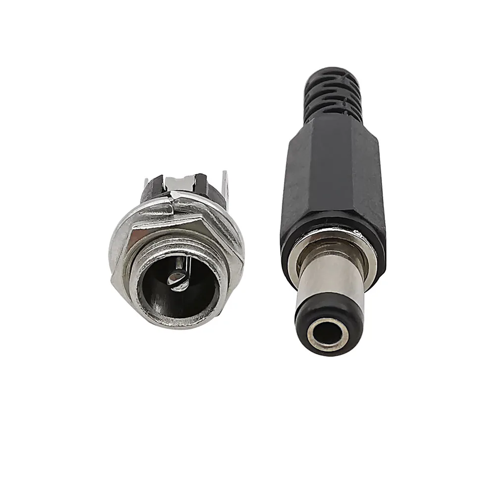DC Power Male Female Plug Soldering Connector 5.5mm x 2.1mm DC Socket Jack Nut Panel Mount Adapter DC Connectors 5.5x2.1mm