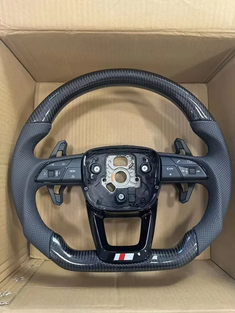 عجلة مع شعار S/RS مع مجموعة أزرار لأودي Q5 Q7 Q8 SQ8 ألياف الكربون لكمات الجلود السوداء خياطة التوجيه #1