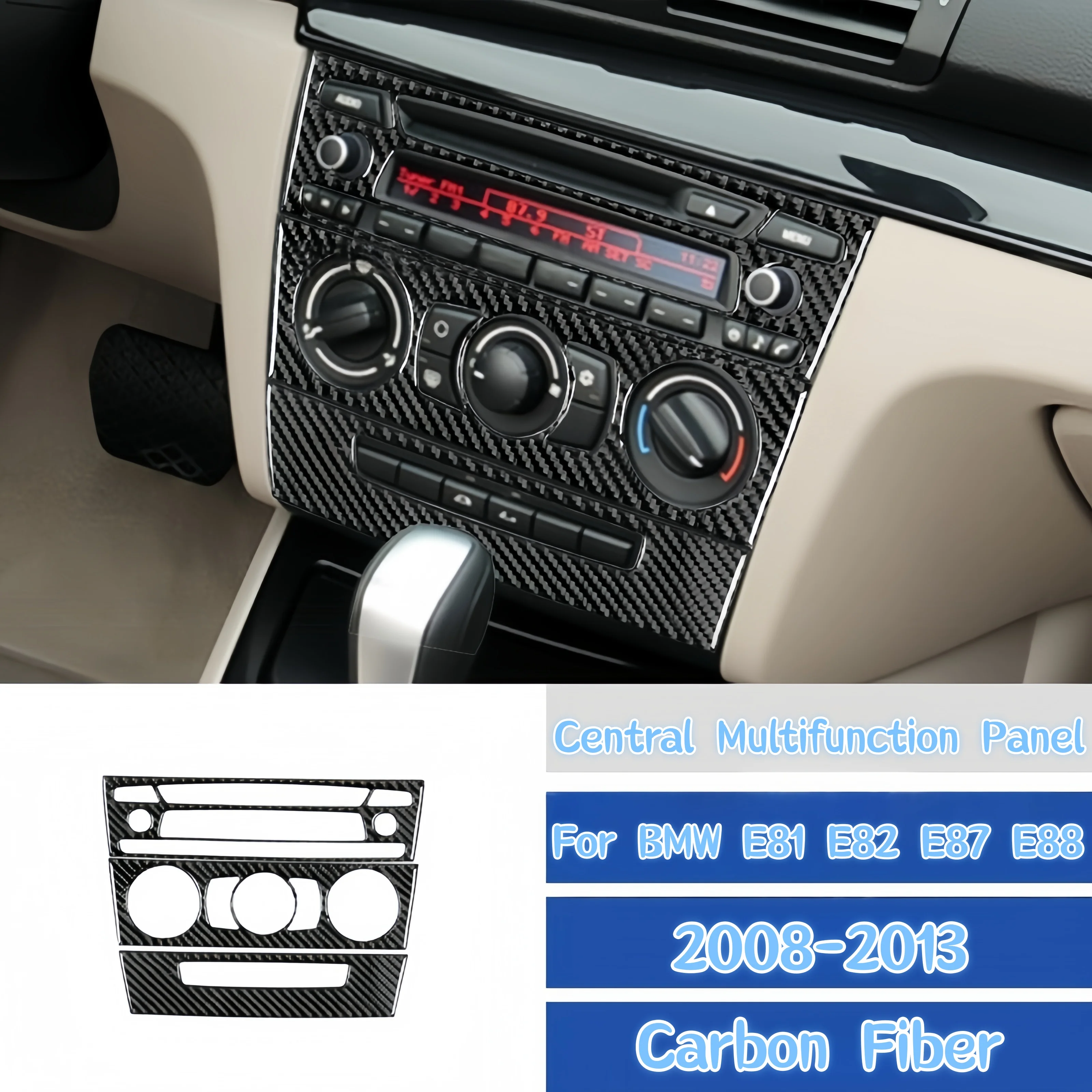Para BMW Serie 1 E81 E82 E87 E88 2008-2013 fibra de carbono Auto consola central AC CD Panel de Control cubierta embellecedora pegatinas Accesorios
