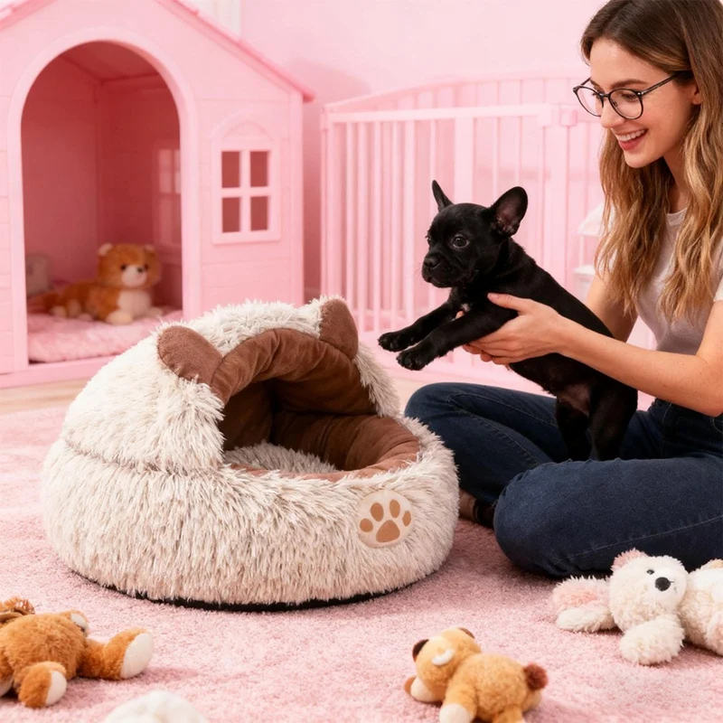 Cat Bed Cave Covered Cat Nest Small Dog Bed Warm Anti-Slip Nest Pet Supplies for Winter Animal Kitten Puppy Balcony B-AD23