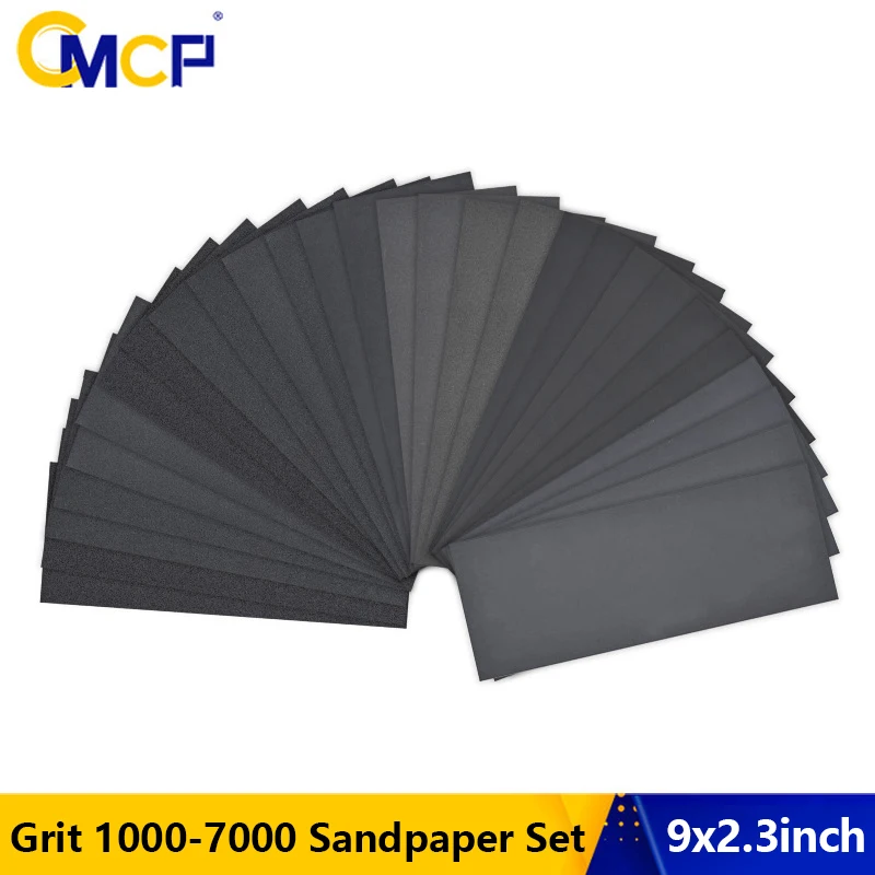CMCP 20-teiliges Schleifpapier-Set, Körnung 1000/2000/3000/5000/7000, Nass-/Trockenschleifpapier, Schleifwerkzeuge für Holz, Auto, Metall, Kunststoff, Polieren
