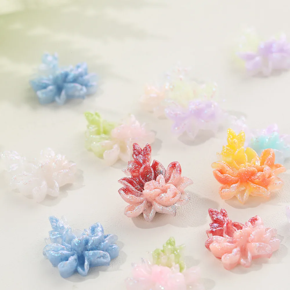 

20Pcs Colorful Noctilucent Flowers Nail Charms Resin Flower Decoration Supplies Girl Mobile Phone Case Parts Diy Accessories