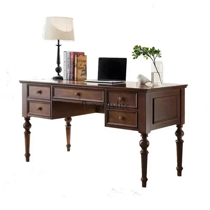 

LAmerican simple all-solid wood desk Modern medieval style computer writing desk