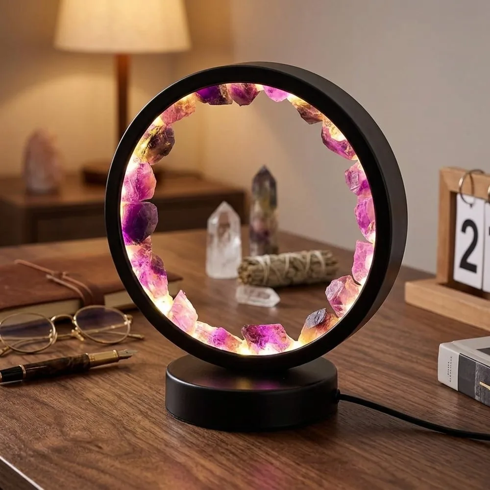 Amethyst Obelisk Crystal Column Night Light USB Decorative Healing Stone Lamp for Home Bedroom Decor