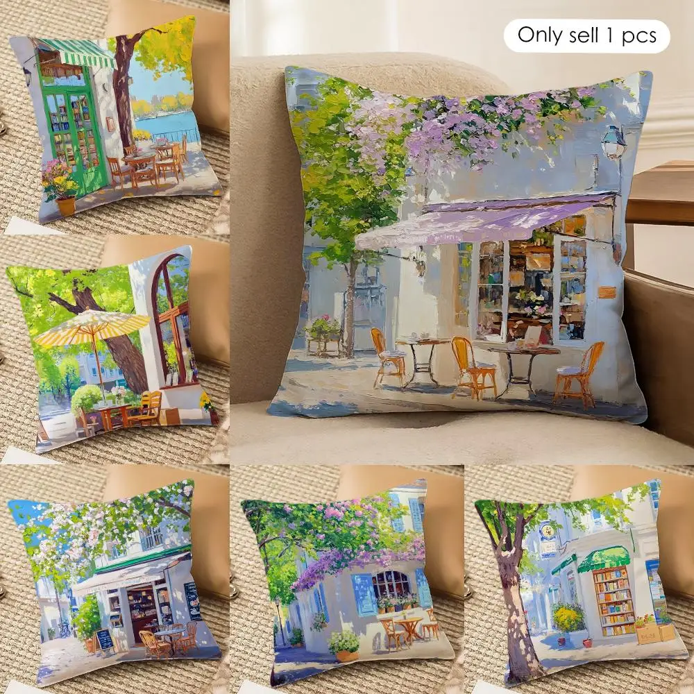Street Leisure Oil Painting Cushion Cover Silky Short Plush Invisible Zipper Dustproof Sofa Pillow Case For Home Decor