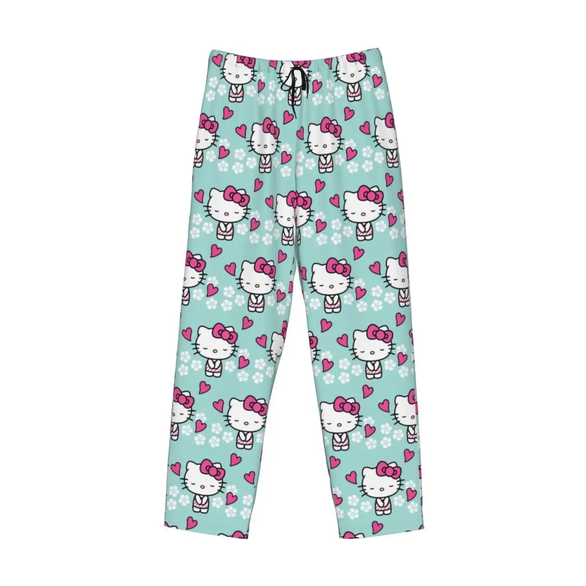 Calça de pijama Hello Kitty masculina animada, pijamas personalizados, fundo de sono lounge, elástico com bolsos, anime