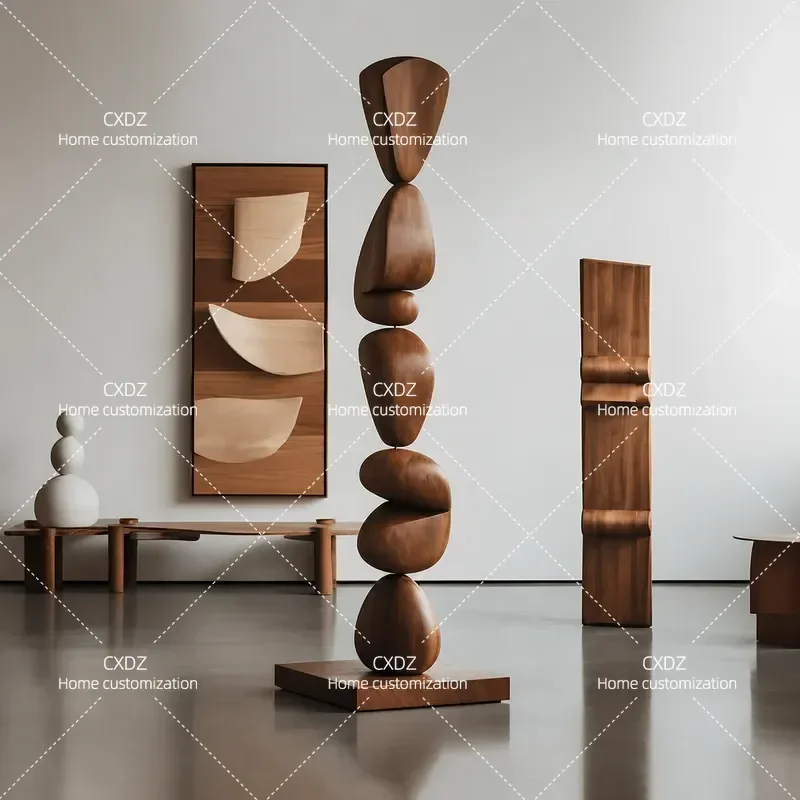 Abstract Solid Wood Sculpture Floor Ornament for Living Room Entrance Hotel Sales Office Soft Decoration Art