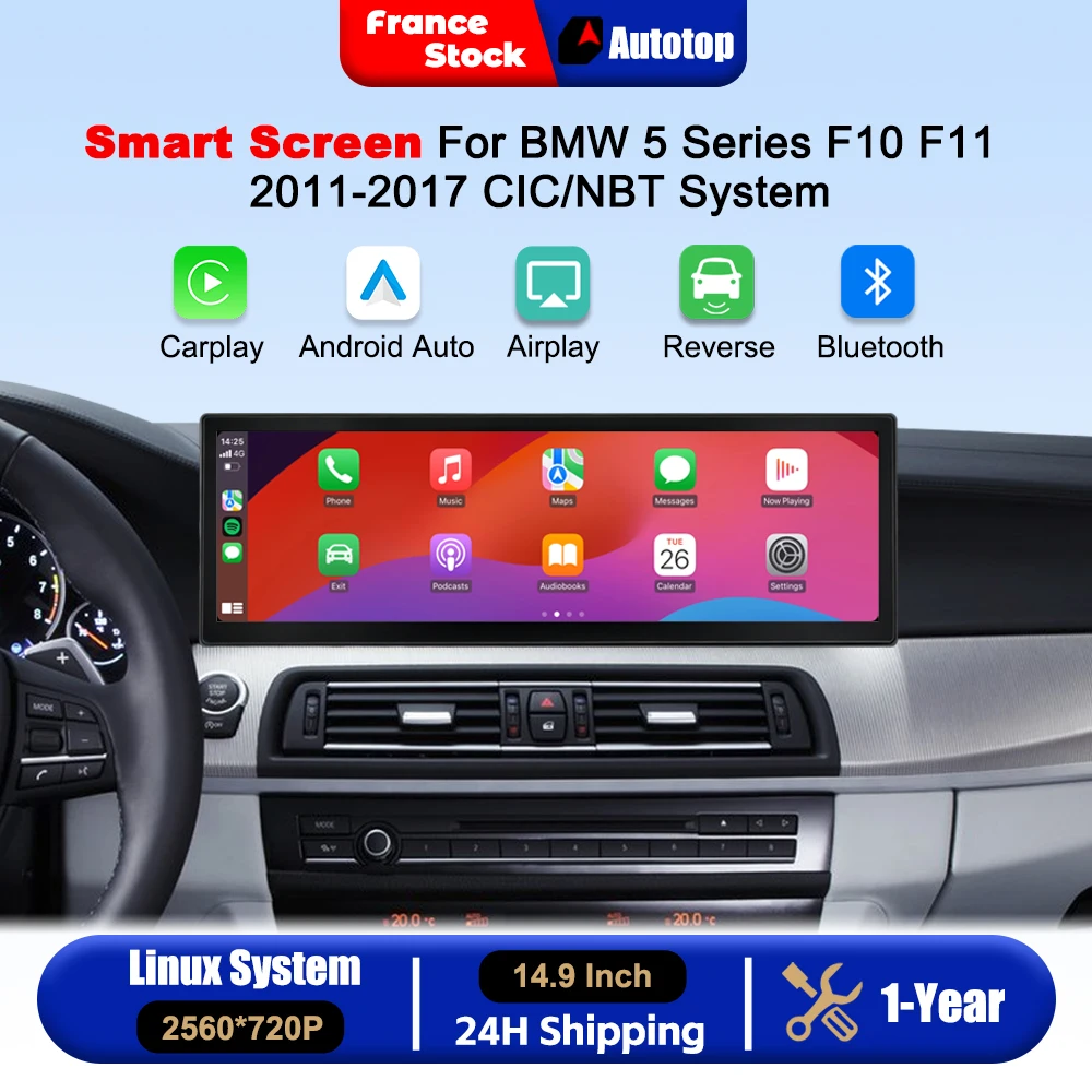 Wireless CarPlay Android Auto 14.9 Inch Touch Screen For BMW 5 Series F10 F11 F18 CIC NBT System 2011-2017 Car Intelligent Systems Smart Multimedia Car Radio With Bluetooth GPS Navigation Autolink Navi Mirror Link AirPlay
