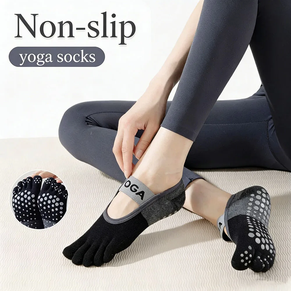 

Ladies Breathable Yoga Socks Silicone Non-Slip Five Finger Pilates Socks for Women Backless Fitness Ballet Dance Cotton Gym Sock