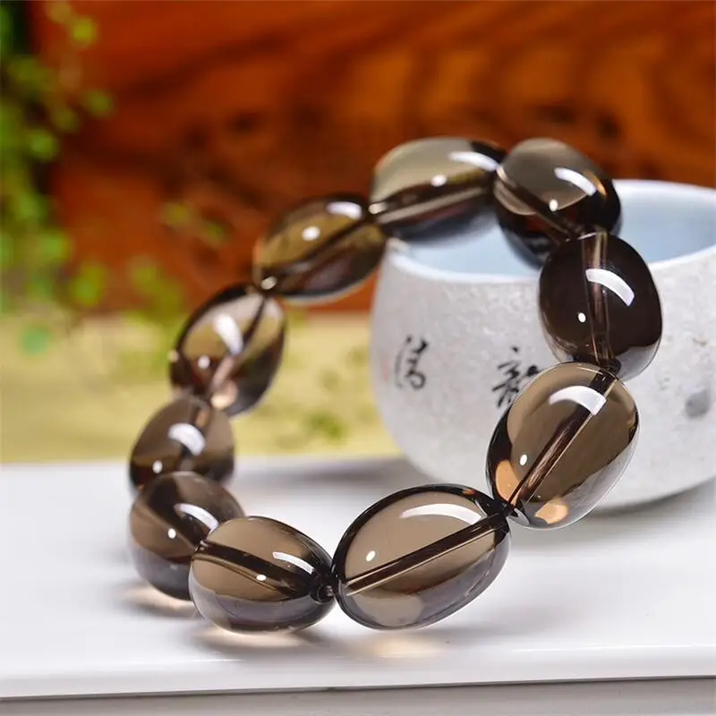 17x25MM Natural Smoky Quartz Bead Bracelet Healing Fengshui Stretch Bangle Children Birthday Holiday Gift 1PCS