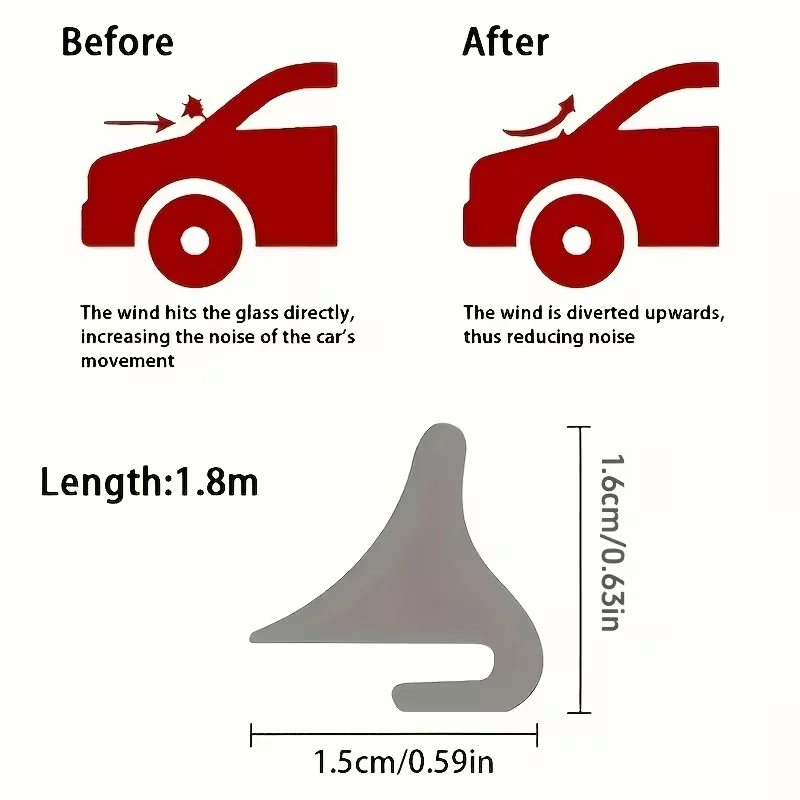 179.98 cm Universal Car Hood Windshield Rubber Guide Strip, Designed to Reduce Wind Noise. Equipped with a Windproof