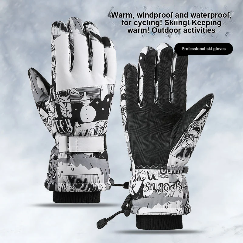 Ski Gloves Cold Resistant Windproof Water Repellent Touch Screen Thick Fleece Lined for Winter Outdoor Cycling Mountaineering