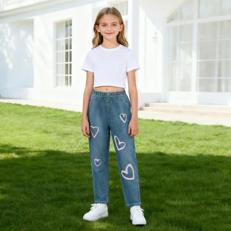 

2025 TikTok Hot-selling Pink Love Print - Casual Simple Fashion Imitation Jeans