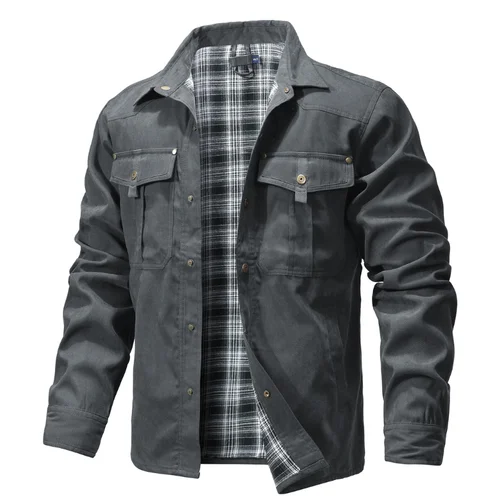 Imagen 2 del producto Chaquetas para hombre, camisa forrada de franela de primavera, abrigo, sudadera informal con botones a presión, estilo vaquero occidental, Top de alta calidad, talla estadounidense