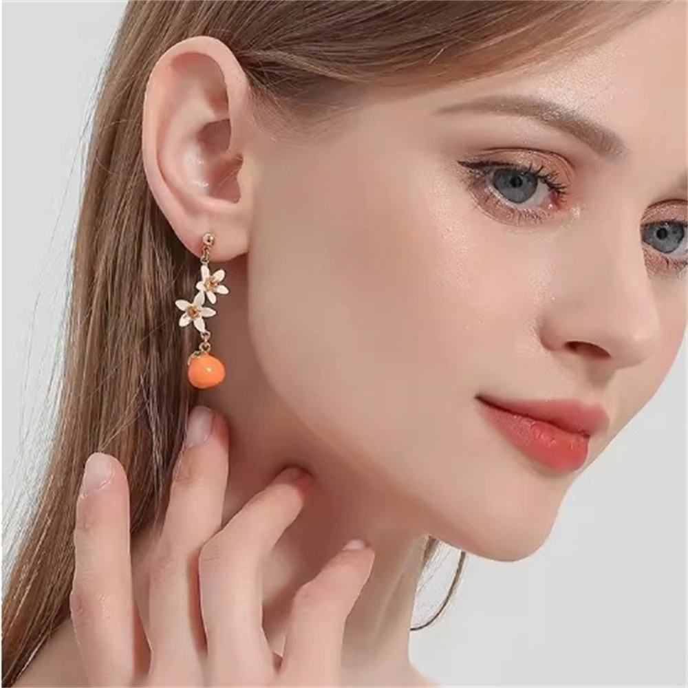 Orange Flower Earrings Sweet And Cute Orange Earrings Fashion Tassel Earrings Flower Orange Flower Enamel Earrings