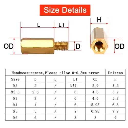 Imagen 2 del producto Soporte hexagonal de latón para placa base macho y hembra, rosca M2.5 M3 M4, estante de tablero de 6mm, Perno roscado, Pilar PCB, tornillo espaciador de columna