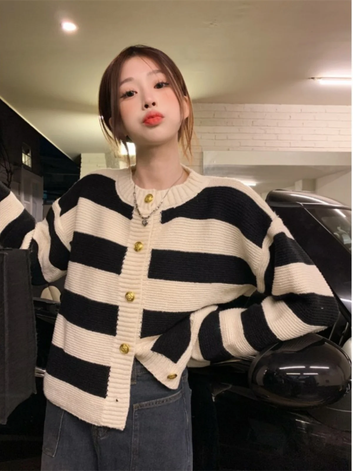

American Retro Striped Open Cardigan Women's Spring Autumn Loose Long Sve Knitted Sweater Top Casual Comfortable Sle