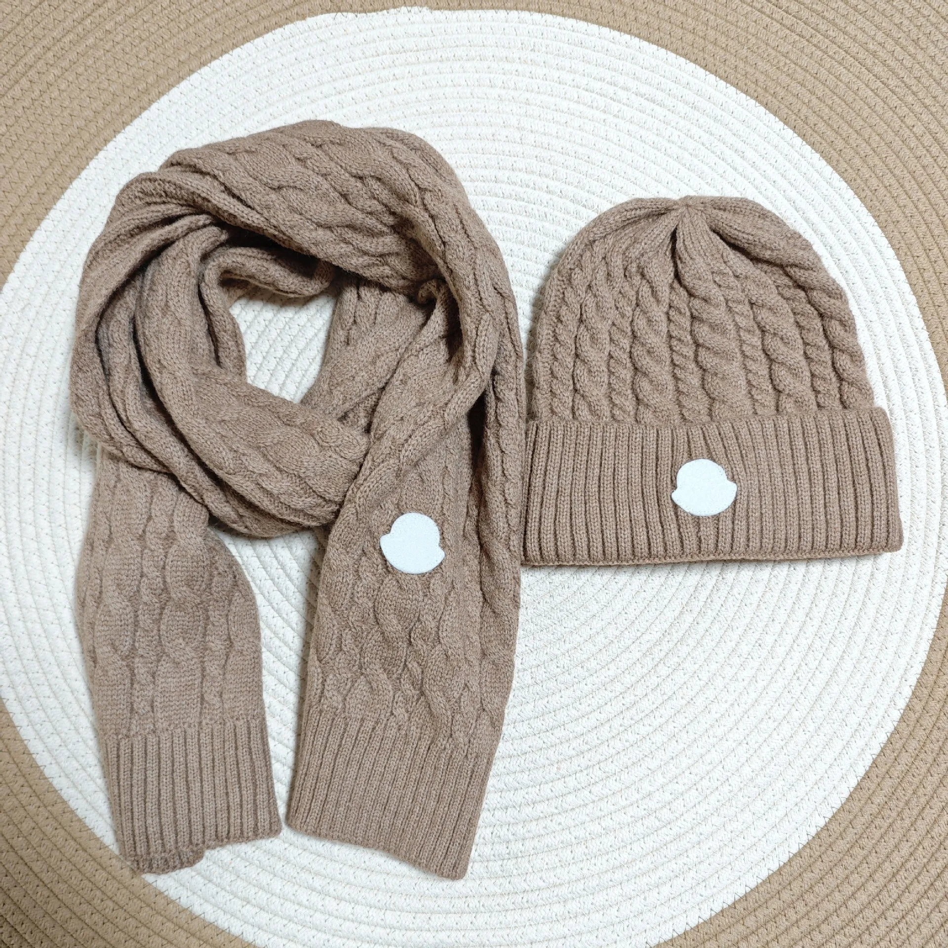 سميكة الدافئة محبوك قبعة صوفية وشاح قطعتين مجموعة عصرية الخريف الشتاء للجنسين الكبار مخطط OL نمط الغزل المواد #2