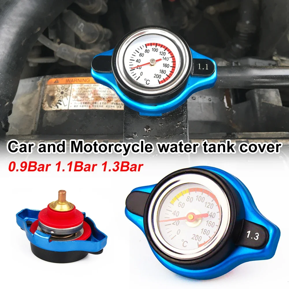 

Radiator Cap with Temperature Gauge Water Tank Cover Thermometer Gauge 0.9Bar 1.1Bar 1.3Bar Cover Racing Car Big or Small Head