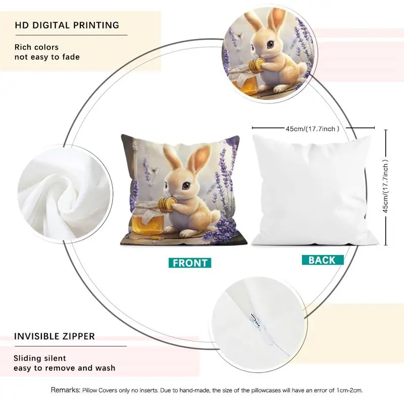 4pcs/Set Happy Easter Decoration Pillowcase Home Festive Flower Butterfly Rabbit Egg Print Living Room Sofa Cushion Cover