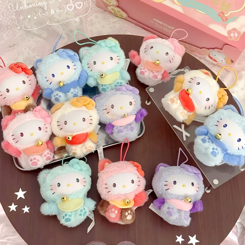 

Sanrio Hello Kitty Mew Mew Blessing Mini Blind Box Keychain Kawaii Pendant for Bags Keys Cartoon Toy Birthday Gift for Girls